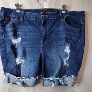 Indigo Fusion women's 22 distressed stretchy shorts blue jean denim